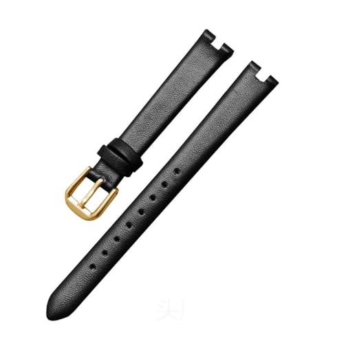 HASGTFM Leder-Uhrenarmband, passend for Tissot 1853, Kerbband, passend for Flamenco-Serie, T003-Gürtel, Damen-T009a-Armband, 8 mm, 10 mm, 12 mm(Black-gold,12mm) von HASGTFM