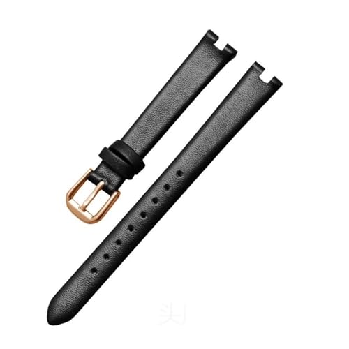 HASGTFM Leder-Uhrenarmband, passend for Tissot 1853, Kerbband, passend for Flamenco-Serie, T003-Gürtel, Damen-T009a-Armband, 8 mm, 10 mm, 12 mm(Black-rosegold,12mm) von HASGTFM