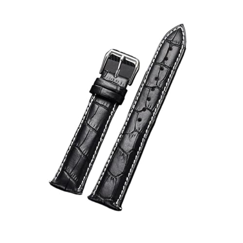 HASGTFM Leder Uhrenarmband 16mm 18mm 20mm 22mm 24mm Armband for Damen Herren Uhrenzubehör Solide Schnalle Schwarz Braun(Black(white line),16mm) von HASGTFM