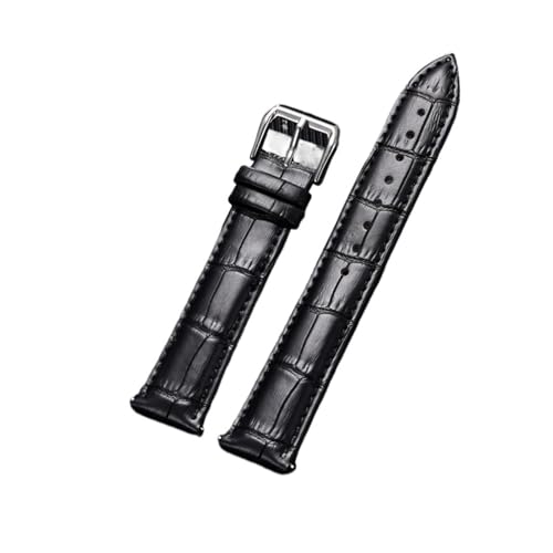 HASGTFM Leder Uhrenarmband 16mm 18mm 20mm 22mm 24mm Armband for Damen Herren Uhrenzubehör Solide Schnalle Schwarz Braun(Black,18mm) von HASGTFM