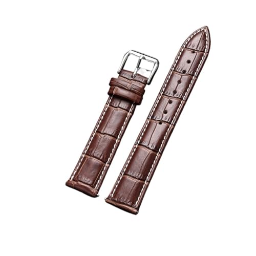 HASGTFM Leder Uhrenarmband 16mm 18mm 20mm 22mm 24mm Armband for Damen Herren Uhrenzubehör Solide Schnalle Schwarz Braun(Brown(white line),20mm) von HASGTFM