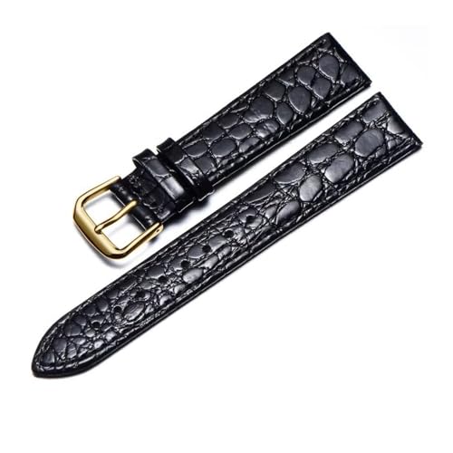 HASGTFM Lederarmband, ultradünn, 12, 13, 14, 16, 18, 20, 22 mm, Herren- und Damen-Lederarmband, passend for Longines, passend for IWC, passend for OMEGA-Band(Black-gold,19mm) von HASGTFM