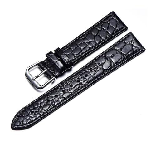 HASGTFM Lederarmband, ultradünn, 12, 13, 14, 16, 18, 20, 22 mm, Herren- und Damen-Lederarmband, passend for Longines, passend for IWC, passend for OMEGA-Band(Black-silver,18mm) von HASGTFM