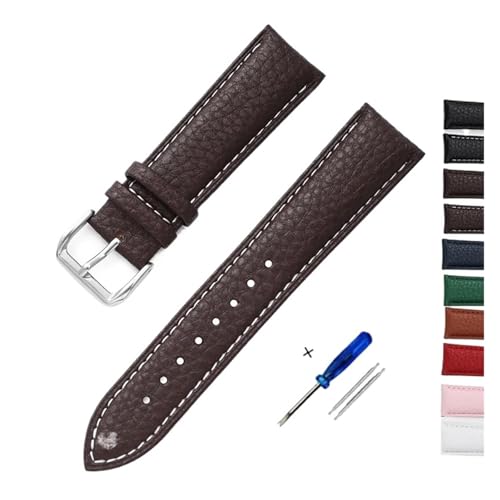 HASGTFM Lederarmband 12mm 14mm 16mm 18mm 20mm 22mm Soft Strap Ersetzen Sie Uhrenarmbänder(Brown white,18mm) von HASGTFM