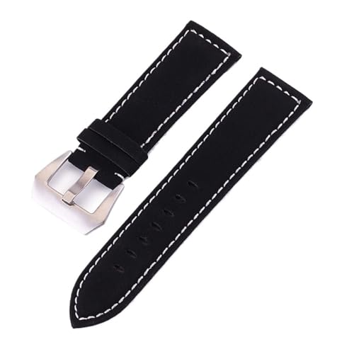 HASGTFM Lederarmband Männer Frauen Uhrenarmband 18 MM 20 MM 22 MM 24 MM Armbanduhr Armband Schwarz Braun Blau Uhrenarmbänder Armband Metallschnalle(Black,24mm) von HASGTFM
