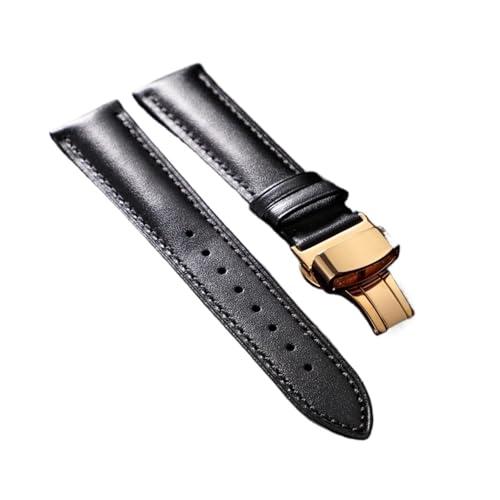 HASGTFM Lederarmband for Herren und Damen, ersetzt Uhrenarmband 18 mm, 20 mm, 22 mm, 24 mm, mit automatischer Butterfly-Schnalle(Black(gold),24mm) von HASGTFM