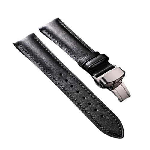 HASGTFM Lederarmband for Herren und Damen, ersetzt Uhrenarmband 18 mm, 20 mm, 22 mm, 24 mm, mit automatischer Butterfly-Schnalle(Black(silver),20mm) von HASGTFM