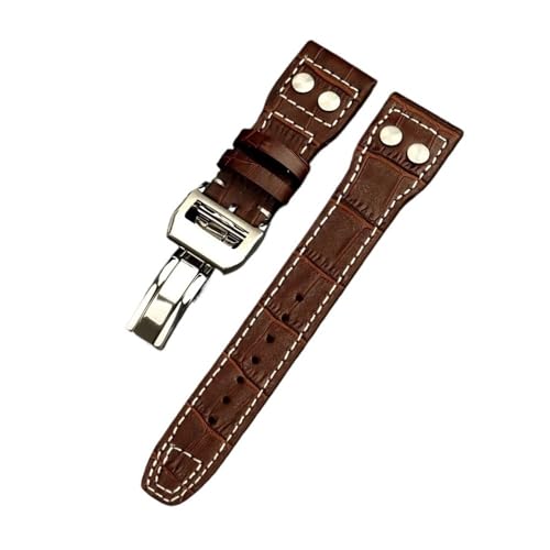 HASGTFM Ledernieten Armband passend for IWC Big Pilot Spitfire 22mm TOP GUN Braun Schwarz Uhrenarmband(Brown silver clasp) von HASGTFM