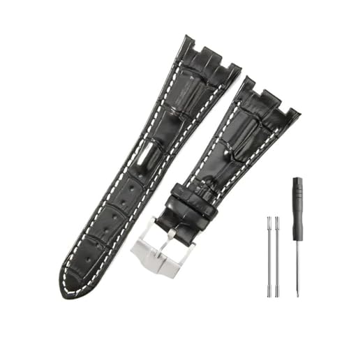 HASGTFM Lederuhrenarmbänder passend for Audemars und passend for Piguet Royal Oak 15710 26471 26474 28 mm mit Faltschließe(Blackwhite-Steel-K13) von HASGTFM