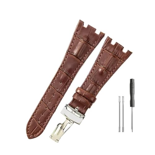 HASGTFM Lederuhrenarmbänder passend for Audemars und passend for Piguet Royal Oak 15710 26471 26474 28 mm mit Faltschließe(Brown-Steel-Z1) von HASGTFM