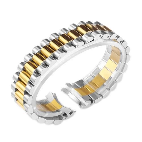 HASGTFM Massives Edelstahl-Uhrenzubehörband, passend for Rolex-Uhrenarmband 17 mm, 20 mm, 21 mm(Silver Gold 3,21mm) von HASGTFM