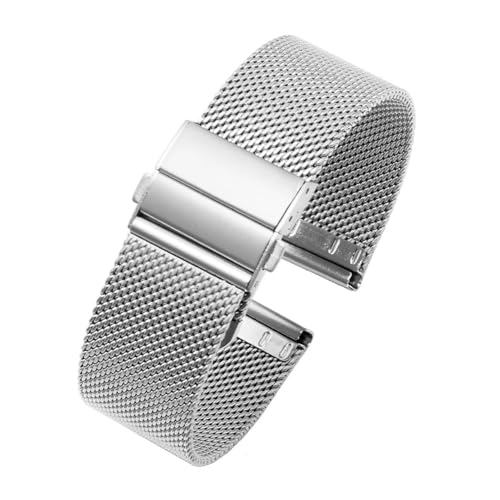HASGTFM Mesh Fit for Milanese Loop Uhrenarmband Armband Edelstahl Silber Schwarz Armbanduhr Armband Faltschließe 16mm 18mm 20mm 22mm 24mm(Steel color,16mm) von HASGTFM