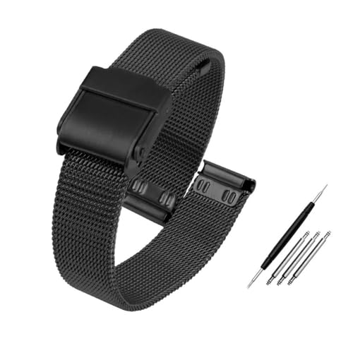 HASGTFM Mesh Uhr Band Uhr Fit for Milanese Armband 12mm 13mm 14mm 15mm 16mm 17mm 18mm 20mm 22mm Männer Frauen Stahl Armband Werkzeuge(Black,20mm) von HASGTFM