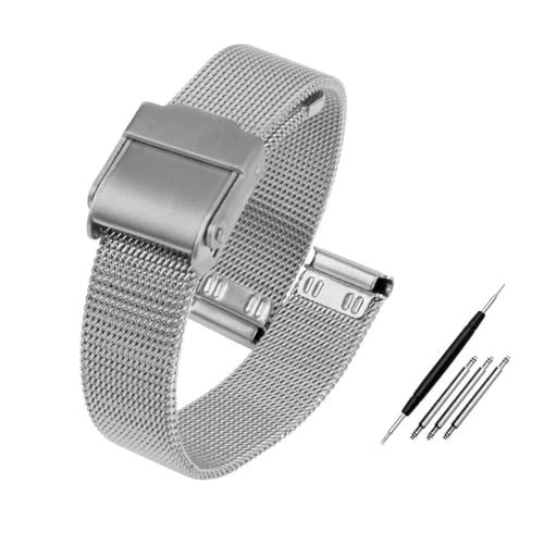 HASGTFM Mesh Uhr Band Uhr Fit for Milanese Armband 12mm 13mm 14mm 15mm 16mm 17mm 18mm 20mm 22mm Männer Frauen Stahl Armband Werkzeuge(Silvery,12mm) von HASGTFM