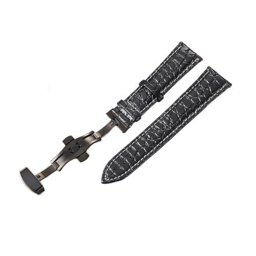 HASGTFM Muster Design Leder Armband 18mm 20mm 22mm 24mm Frauen Männer Ersatz Gürtel Uhr Zubehör Handgelenk Riemen(Black w black,18mm) von HASGTFM