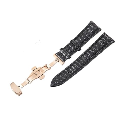 HASGTFM Muster Design Leder Armband 18mm 20mm 22mm 24mm Frauen Männer Ersatz Gürtel Uhr Zubehör Handgelenk Riemen(Rose gold black,24mm) von HASGTFM