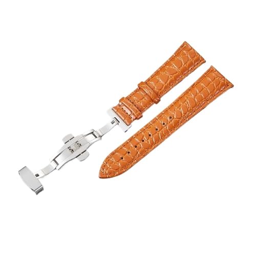 HASGTFM Muster Design Leder Armband 18mm 20mm 22mm 24mm Frauen Männer Ersatz Gürtel Uhr Zubehör Handgelenk Riemen(Silver orange,20mm) von HASGTFM