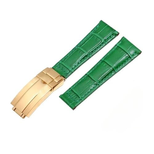 HASGTFM Muster-Leder-Uhrenarmbänder, 20 mm, passend for Rolex-Uhrenarmband, Daytona Submariner GMT RX-Armband, Faltschließe(Green-gold) von HASGTFM