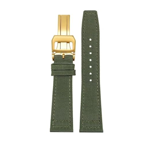 HASGTFM Nylon Canvas Armband Fit for IWC Fit for PILOT Fit for Portugal Stoff Uhrenarmband 20mm 21mm 22mm Armband Schwarz Armygreen Blau Handgelenkgürtel(Green gold fold,22mm) von HASGTFM