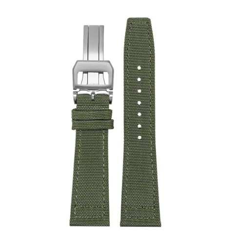 HASGTFM Nylon Canvas Armband Fit for IWC Fit for PILOT Fit for Portugal Stoff Uhrenarmband 20mm 21mm 22mm Armband Schwarz Armygreen Blau Handgelenkgürtel(Green silver fold,20mm) von HASGTFM