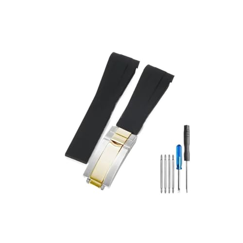 HASGTFM Passend for Rolex 20 21 mm Black Water Ghost Kautschukarmband Passend for GMT Submariner Massive Edelstahl-Faltschließe Silikon-Uhrenarmbänder(Black-Steel gold-Z9) von HASGTFM