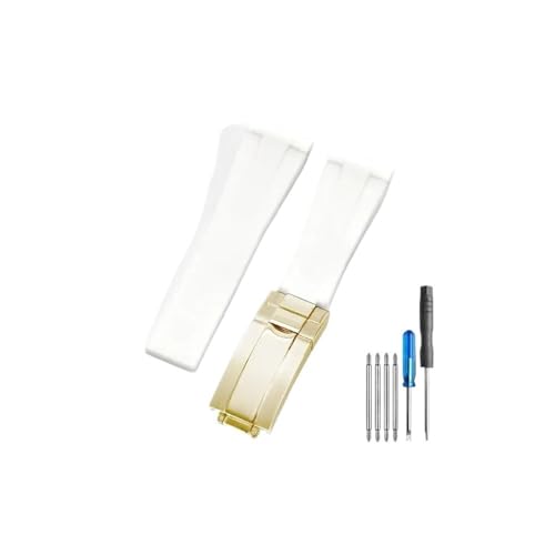 HASGTFM Passend for Rolex 20 21 mm Black Water Ghost Kautschukarmband Passend for GMT Submariner Massive Edelstahl-Faltschließe Silikon-Uhrenarmbänder(White-All gold-Z9) von HASGTFM