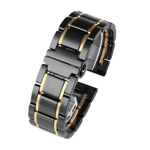 HASGTFM Passend for Samsung Gear S2 S3 Stahl mit Keramikarmband, Galaxy Watch 46 mm/42 mm/Active 2 1 40 mm 44 mm, passend for Huawei Watch2, passend for GT-Armband(Black X gold,22mm) von HASGTFM