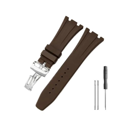 HASGTFM Passend for Seiko Gummi-Silikon-Uhrenarmband, passend for Ap Royal Oak 15400/26331/15500 in Orange, Grün und Blau, 27 mm Uhrenarmbänder(Brown-Steel-Z1) von HASGTFM