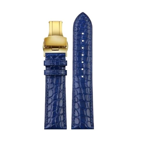 HASGTFM Passend for jedes luxuriöse Armband aus weichem, blauem Leder mit Verschluss for 18-, 20- und 22-mm-Herrenarmband(Blue gold fold,22mm) von HASGTFM