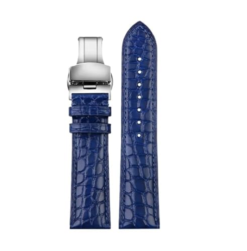 HASGTFM Passend for jedes luxuriöse Armband aus weichem, blauem Leder mit Verschluss for 18-, 20- und 22-mm-Herrenarmband(Blue silver fold,22mm) von HASGTFM
