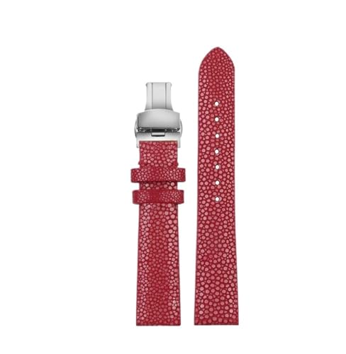 HASGTFM Perlenfischhaut-Uhrenarmband, geeignet for Longines, passend for FIYTA/Fit for EBOHR 718864, 718964, 718874, Damen-Uhrenkette, Rot, 16 mm(Red sk bk) von HASGTFM