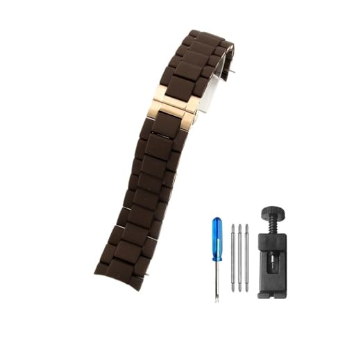 HASGTFM Silikon-Edelstahl-Uhrenarmbänder passend for Armani AR5890 5891 5906 5905 Uhren mit Schnalle in 20 mm und 23 mm(Coffee-Rose,23mm) von HASGTFM