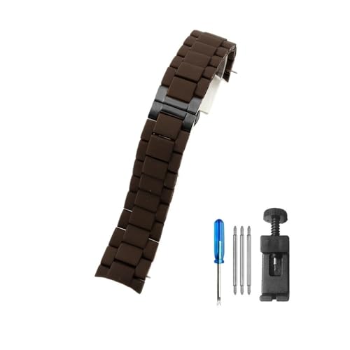 HASGTFM Silikon-Stahl-Uhrenarmbänder, passend for Armani AR5890, 5891, 5906, 5905, passend for Männer und Frauen, 20 mm, 23 mm Stil(Coffee-Black,20mm) von HASGTFM