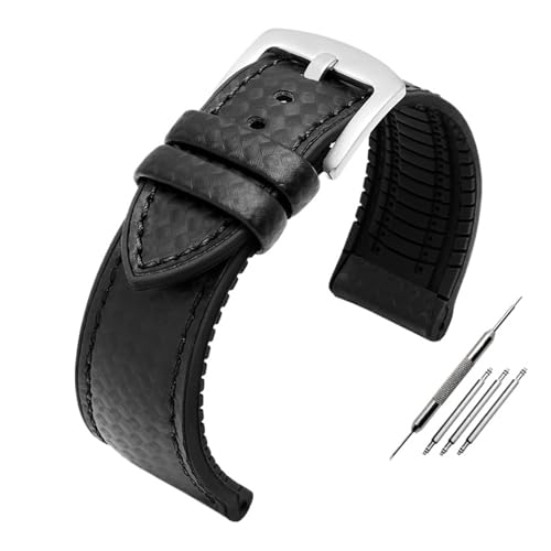 HASGTFM Silikonarmband Uhrenarmband Passend for Omega Passend for Seamaster Speedmaster 007 Passend for Tissot 1853 Rubeer Wasserdichtes Armband 20 22 mm Lederzubehör(Black-silver,22mm) von HASGTFM