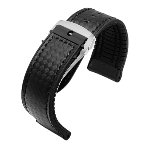 HASGTFM Silikonarmband Uhrenarmband Passend for Omega Passend for Seamaster Speedmaster 007 Passend for Tissot 1853 Rubeer Wasserdichtes Armband 20 22 mm Lederzubehör(Black-silver Z,22mm) von HASGTFM