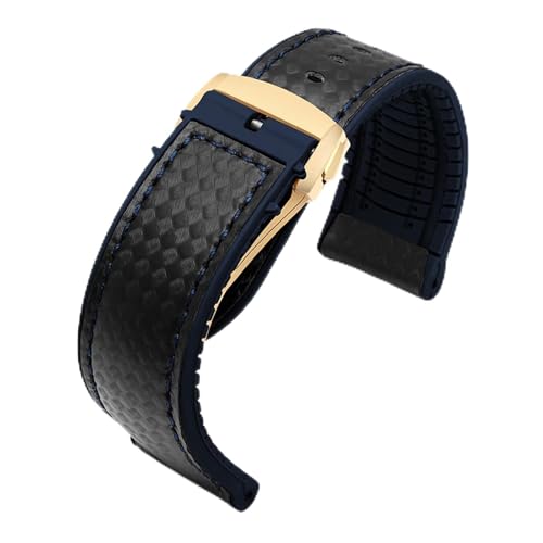 HASGTFM Silikonarmband Uhrenarmband Passend for Omega Passend for Seamaster Speedmaster 007 Passend for Tissot 1853 Rubeer Wasserdichtes Armband 20 22 mm Lederzubehör(Blueline-gold Z,21mm) von HASGTFM