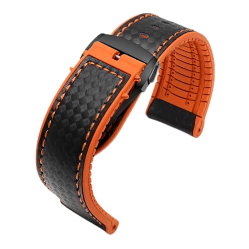 HASGTFM Silikonarmband Uhrenarmband Passend for Omega Passend for Seamaster Speedmaster 007 Passend for Tissot 1853 Rubeer Wasserdichtes Armband 20 22 mm Lederzubehör(Orangeline-black Z,21mm) von HASGTFM