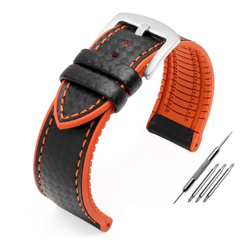 HASGTFM Silikonarmband Uhrenarmband Passend for Omega Passend for Seamaster Speedmaster 007 Passend for Tissot 1853 Rubeer Wasserdichtes Armband 20 22 mm Lederzubehör(Orangeline-silver,22mm) von HASGTFM