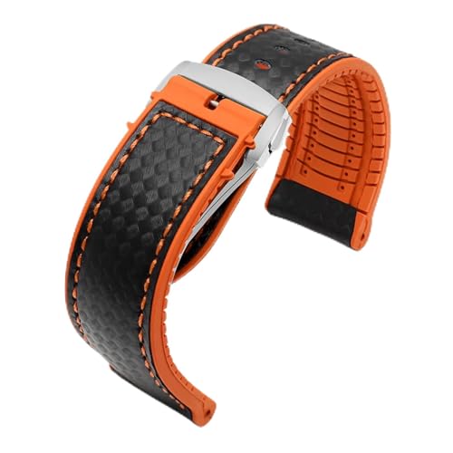 HASGTFM Silikonarmband Uhrenarmband Passend for Omega Passend for Seamaster Speedmaster 007 Passend for Tissot 1853 Rubeer Wasserdichtes Armband 20 22 mm Lederzubehör(Orangeline-silver Z,22mm) von HASGTFM