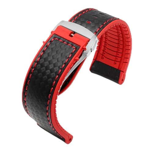 HASGTFM Silikonarmband Uhrenarmband Passend for Omega Passend for Seamaster Speedmaster 007 Passend for Tissot 1853 Rubeer Wasserdichtes Armband 20 22 mm Lederzubehör(Redline-silver Z,22mm) von HASGTFM