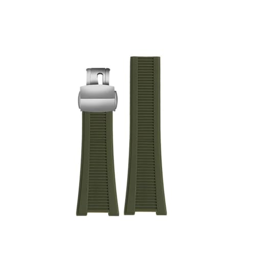 HASGTFM Uhrenarmband aus Silikonkautschuk, 25 x 13 mm, weich gestreift, Schwarz, Braun, Grau, Grün, Herrenarmband, passend for Patek Philippe(B Green-S) von HASGTFM