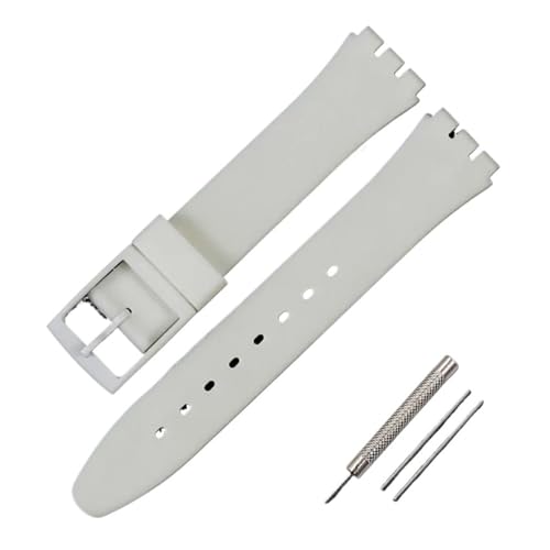 HASGTFM Uhrenzubehör Dornschließe Silikonarmband Passend for Swatch Uhrenarmband SUOB704 720 SUOZ147SUOW100 GW164 GB274 SUTB402 Uhrenarmband(White,17mm) von HASGTFM