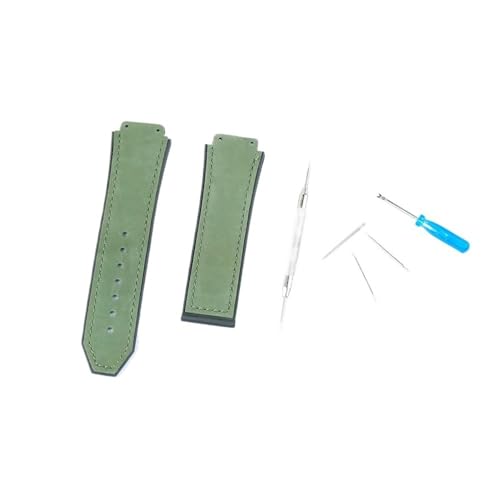HASGTFM Uhrenzubehör Lederarmband Scrub Leder Passend for Hublot Uhr Kautschukarmband Big Bang Serie 25 * 19 Herrenarmband(ArmyGreen,No buckle) von HASGTFM