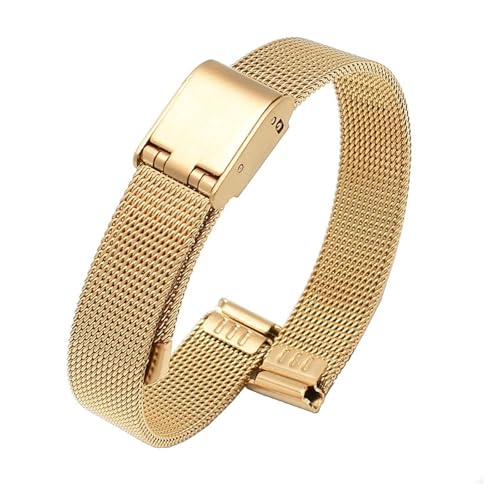 HASGTFM Ultradünner Edelstahl, Passend Fit For Milan-Stahlgürtel, Metall-Damenuhrenkette, 8, 10, 12, 14 Mm, Passend Fit For Milanes-Schlaufenarmband-Uhrenarmbänder(Gole,14mm) von HASGTFM