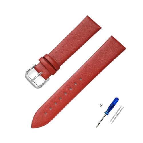 HASGTFM Ultradünnes Lederarmband 8 mm 12 mm 14 mm 16 mm 18 mm 20 mm 22 mm Armband Uhrenarmbänder Weiches Leder-Armbanduhrarmband(Red,8mm) von HASGTFM