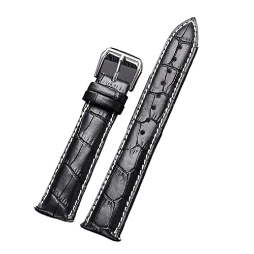 HASGTFM Universal Leder Armband 16mm 18mm 20mm 22mm 24mm Männer Frauen Schwarz Braun Leder Armband armband(Black(white line),18mm) von HASGTFM