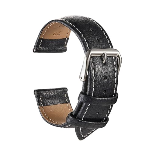 HASGTFM Universelles Ersatz-Lederarmband for Herren und Damen, 16 mm, 18 mm, 20 mm, 22 mm, 24 mm(Balck(white line),24mm) von HASGTFM