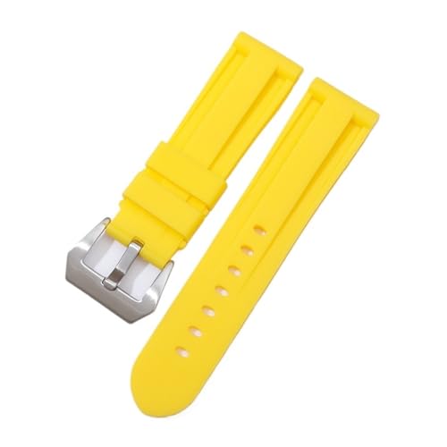 HASGTFM Weiche Silikon-Uhrenarmbänder, 22 mm, 24 mm, 26 mm, Gummi-Uhrenarmbänder mit Edelstahl-Schnalle, Uhren-Zubehör(Yellow-silver,22mm) von HASGTFM
