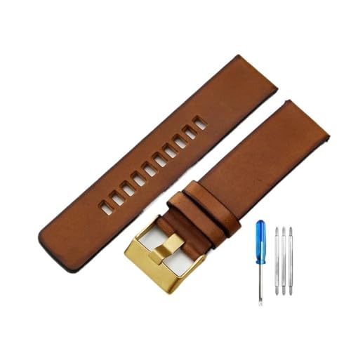 HASGTFM Weiche elastische Uhrenarmbänder passend for Diesel Retro-Serie DZ4343 DZ4323 DZ7406 DZ7408 Bequemes Uhrenarmband 22 24 26 mm(Brown(FG)-Golden-K3,26mm) von HASGTFM