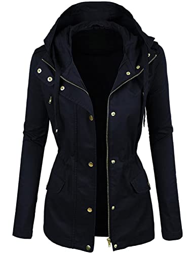 Damen Parka Leichter für, Frühlings- und Sommerjacke mit Kapuze, Damen-Outdoor-Mantel, Reisen, Wandern und Gehen, durchgehender Reißverschluss, Außenmaterial aus 100 % Baumwoll-Twill (Marine, L) von HASHOOB TRADING FZE